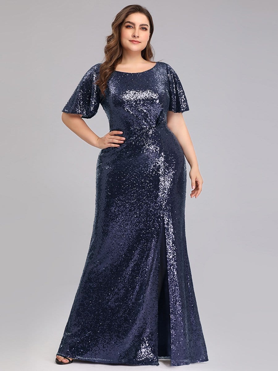 Color=Navy Blue | Women'S Plus Size Sequin Dress Mermaid Maxi Dress-Navy Blue 1