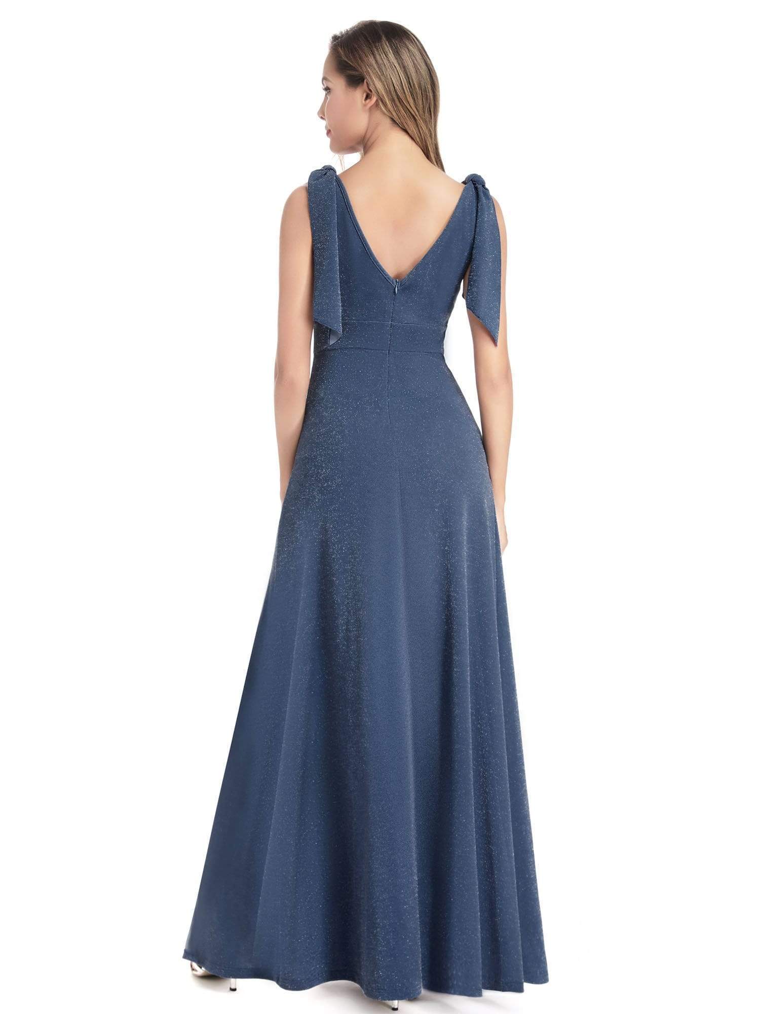 Color=Dusty Navy | Women'S V-Neck Sleeveless Side Split Maxi Dress-Dusty Navy 5