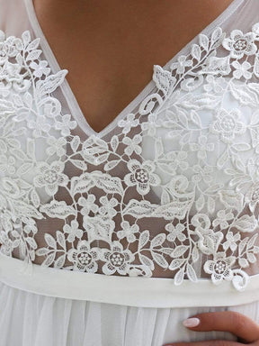 Color=Cream | Women'S A-Line V-Neck Floral Lace Appliques Bridesmaid Dress-Cream 5