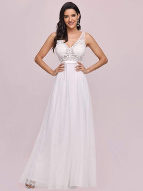 Color=Cream | Women'S A-Line V-Neck Floral Lace Appliques Bridesmaid Dress-Cream 6