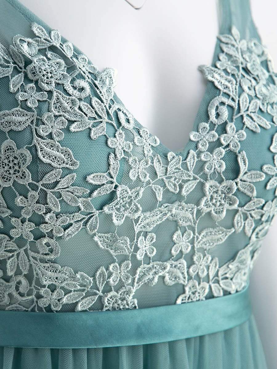 Color=Dusty Blue | Women'S A-Line V-Neck Floral Lace Appliques Bridesmaid Dress-Dusty Blue 13