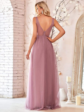 Color=Purple Orchid | Women'S A-Line V-Neck Floral Lace Appliques Bridesmaid Dress-Purple Orchid 2