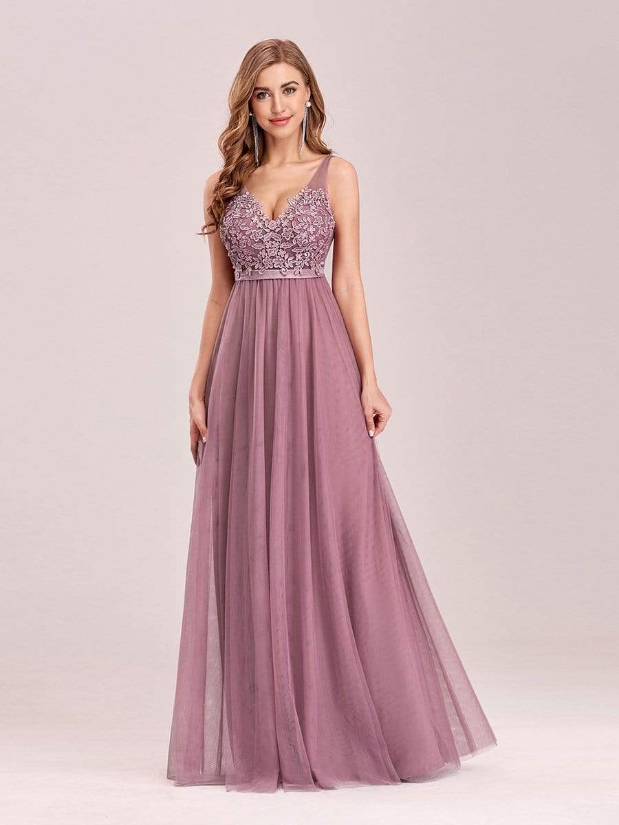 Color=Purple Orchid | Women'S A-Line V-Neck Floral Lace Appliques Bridesmaid Dress-Purple Orchid 7