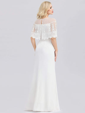 Color=White | Women'S Sweetheart Illusion Ruffle Sleeves Floor-Length Wedding Dress-White 5