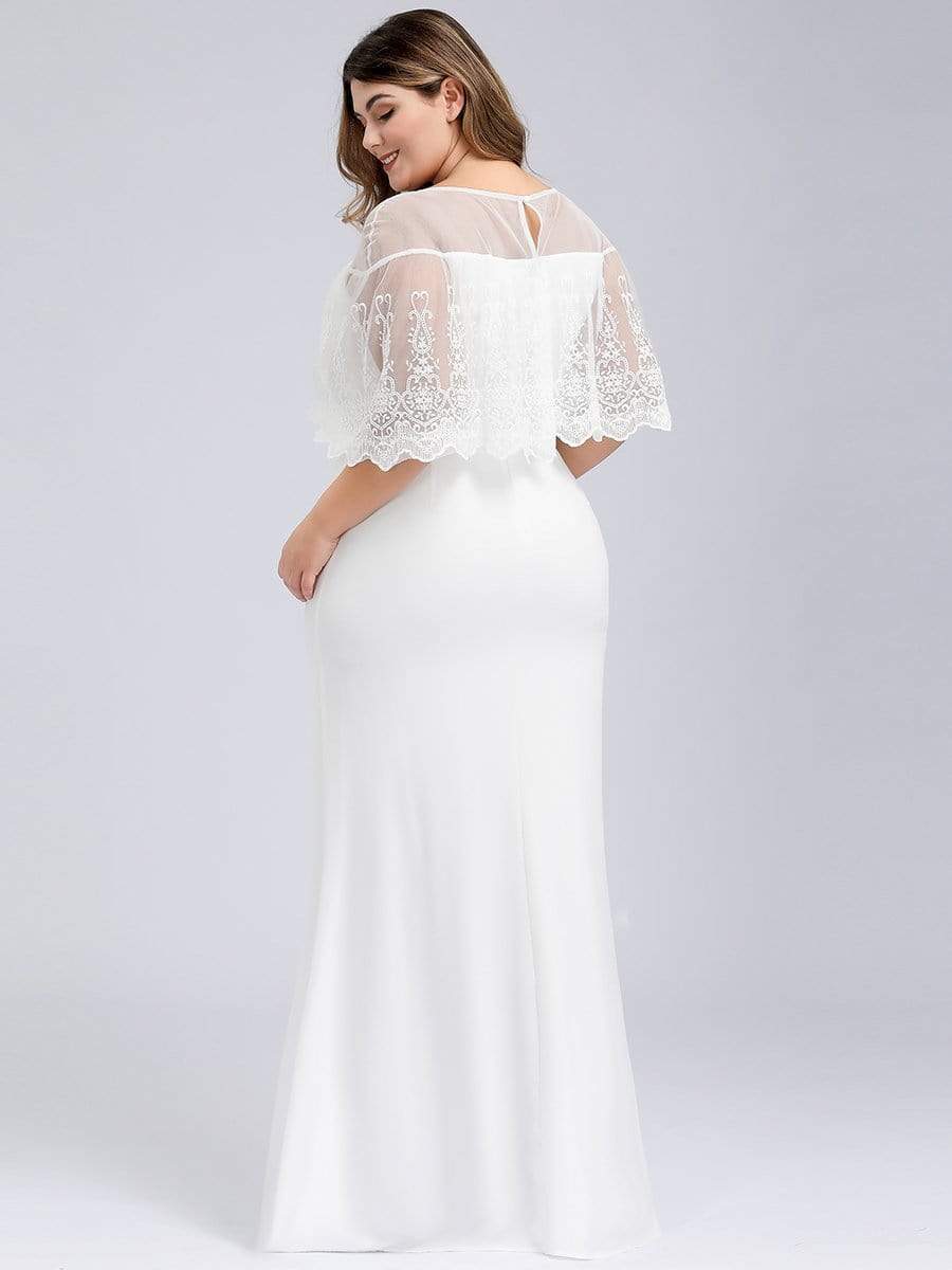 Color=White | Women'S Sweetheart Illusion Ruffle Sleeves Floor-Length Wedding Dress-White 7