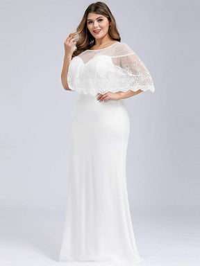 Color=White | Plus Size Women'S Sweetheart Illusion Ruffle Sleeves Floor-Length Bridesmaid Dress-White 3