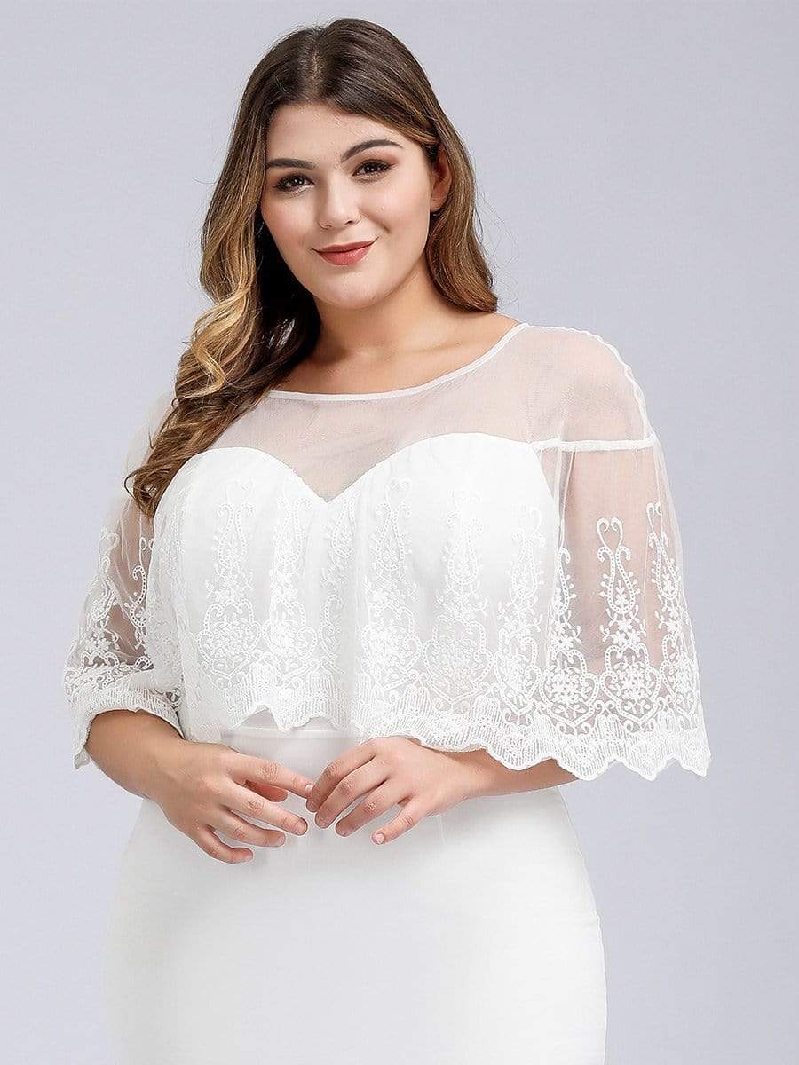 Color=White | Plus Size Women'S Sweetheart Illusion Ruffle Sleeves Floor-Length Bridesmaid Dress-White 5