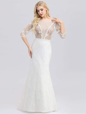 Color=White | Ever-Pretty Illusion Wedding Dresses With Half Sleeve-White 1