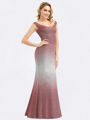 Color=Burgundy | Gradient Off Shoulder Fishtail Evening Dress-Burgundy 4