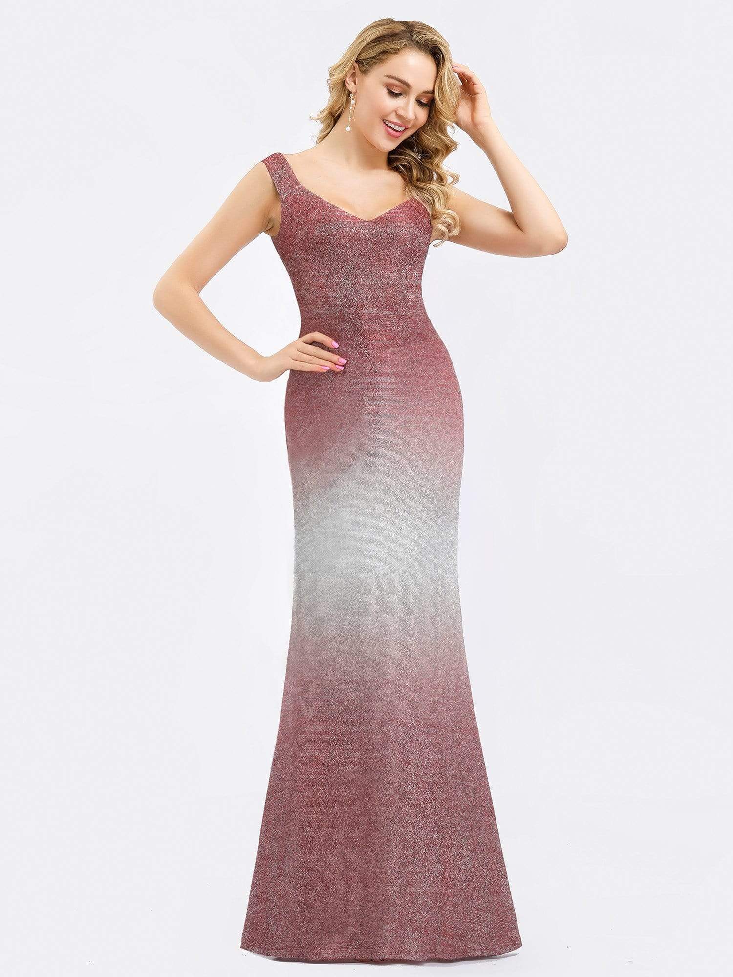 Color=Burgundy | Gradient Off Shoulder Fishtail Evening Dress-Burgundy 5