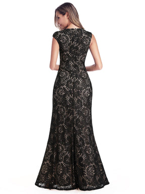 Color=Black | Women'S V-Neck Cap Sleeve Floor Length Bridesmaid Dress-Black 5