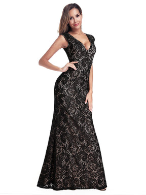Color=Black | Women'S V-Neck Cap Sleeve Floor Length Bridesmaid Dress-Black 2