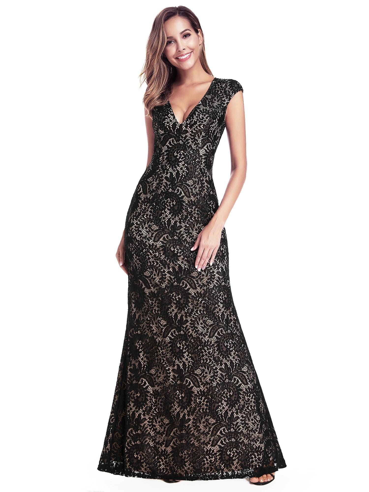 Color=Black | Women'S V-Neck Cap Sleeve Floor Length Bridesmaid Dress-Black 4