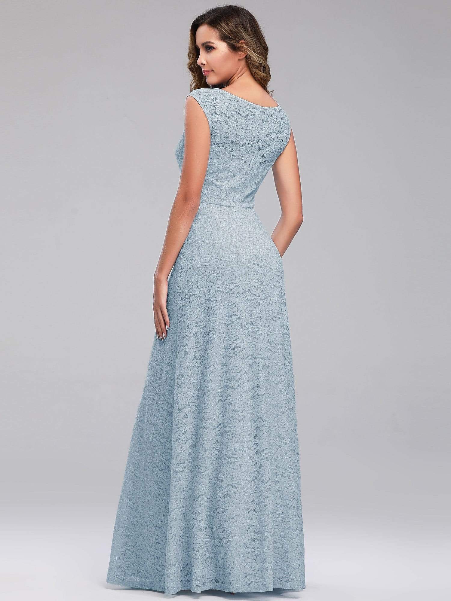 Color=Sky Blue | Women'S A-Line Cap Sleeve Floor-Length Evening Dress-Sky Blue 5