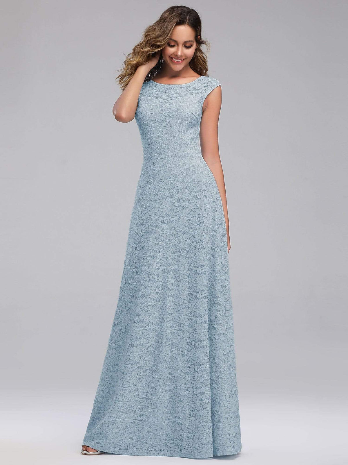 Color=Sky Blue | Women'S A-Line Cap Sleeve Floor-Length Evening Dress-Sky Blue 1