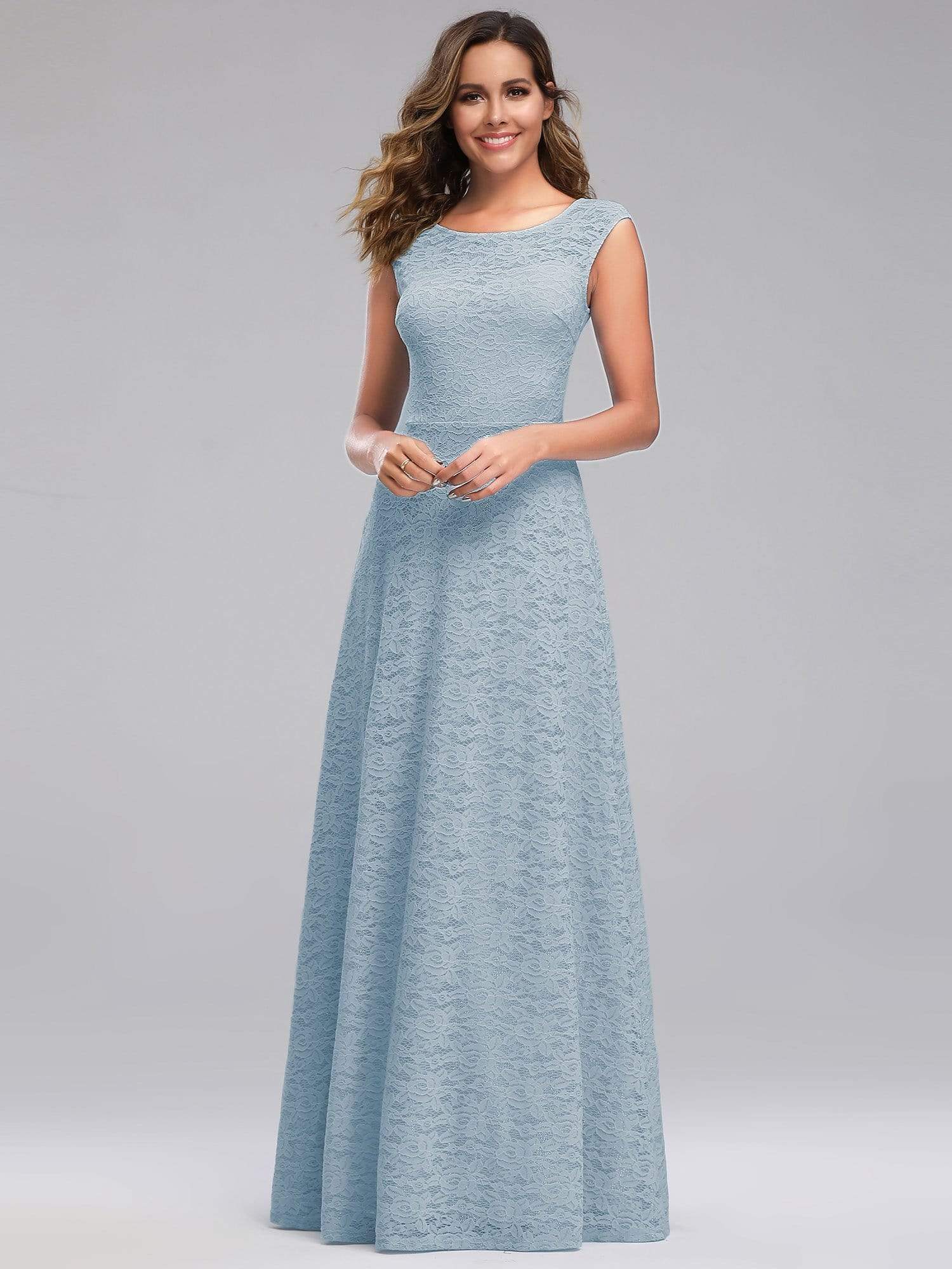 Color=Sky Blue | Women'S A-Line Cap Sleeve Floor-Length Evening Dress-Sky Blue 2