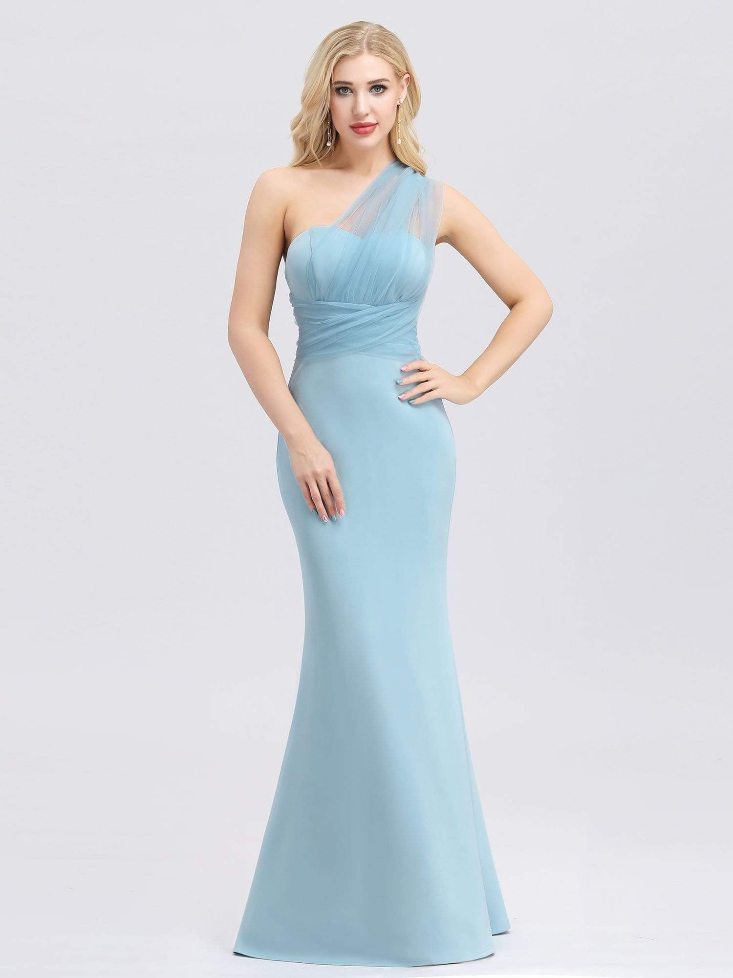 Color=Sky Blue | Women'S Sweetheart Neckline Self-Tie Bodycon Mermaid Dress-Sky Blue 5