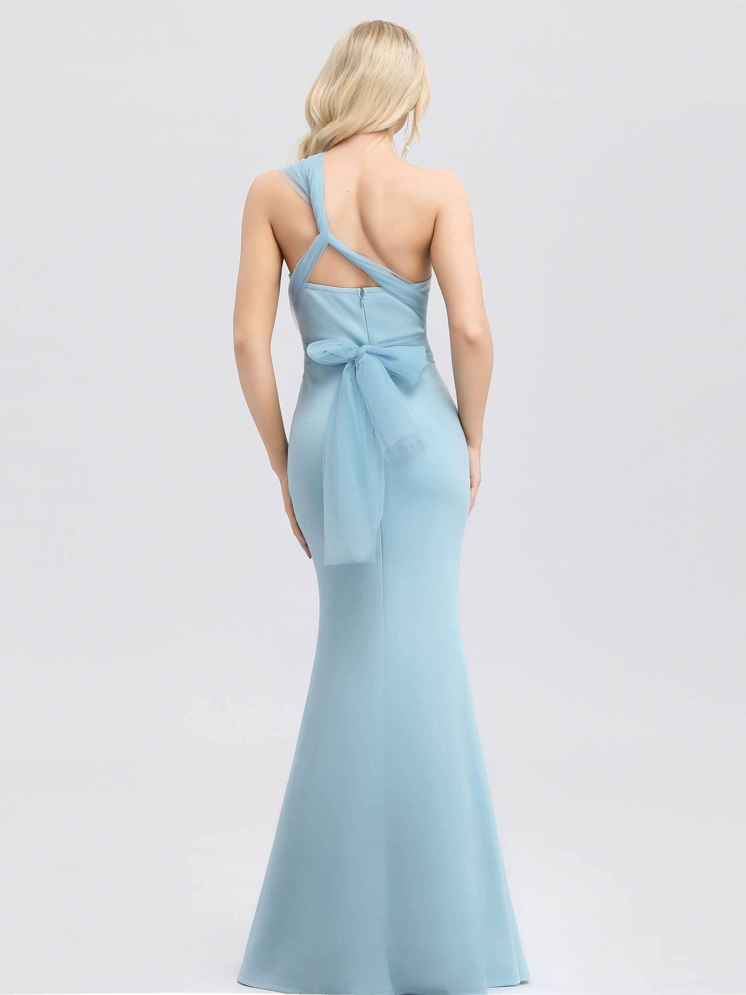 Color=Sky Blue | Women'S Sweetheart Neckline Self-Tie Bodycon Mermaid Dress-Sky Blue 6