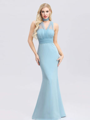 Color=Sky Blue | Women'S Sweetheart Neckline Self-Tie Bodycon Mermaid Dress-Sky Blue 2