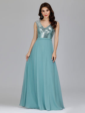 Color=Dusty Blue | V Neck Sleeveless Floor Length Sequin Party Dress-Dusty Blue 6