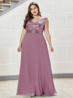 Color=Purple Orchid | V Neck Sleeveless Floor Length Sequin Party Dress-Purple Orchid 11