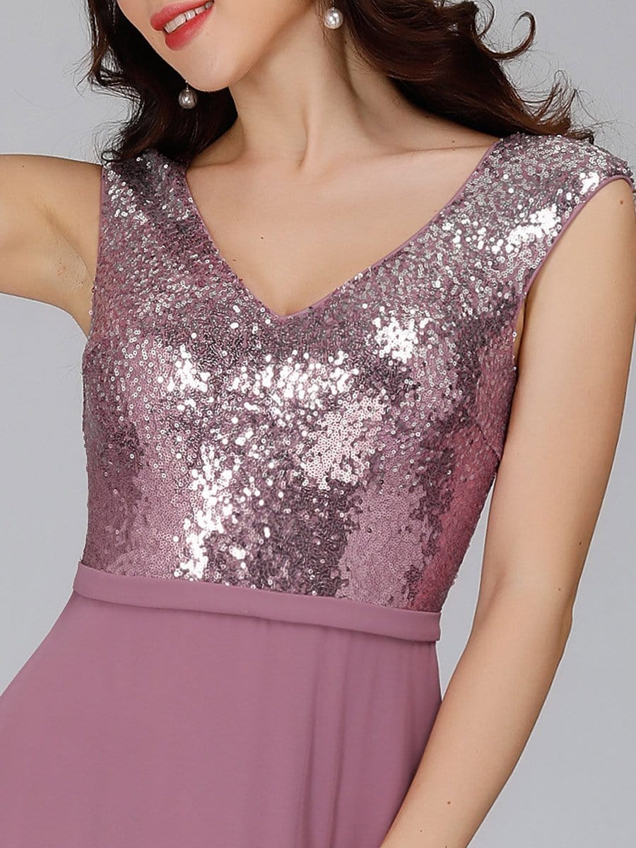 Color=Purple Orchid | V Neck Sleeveless Floor Length Sequin Party Dress-Purple Orchid 5