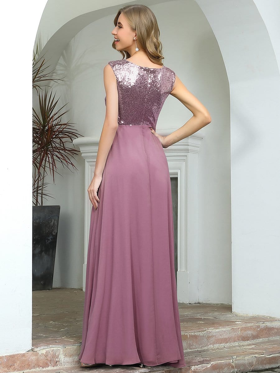 Color=Purple Orchid | V Neck Sleeveless Floor Length Sequin Party Dress-Purple Orchid 7