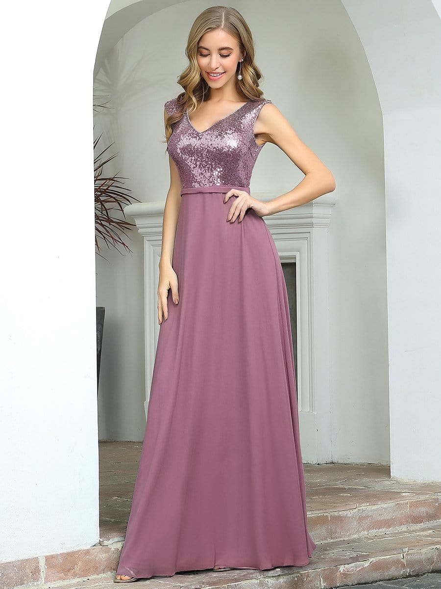 Color=Purple Orchid | V Neck Sleeveless Floor Length Sequin Party Dress-Purple Orchid 8