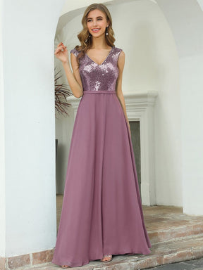 Color=Purple Orchid | V Neck Sleeveless Floor Length Sequin Party Dress-Purple Orchid 9