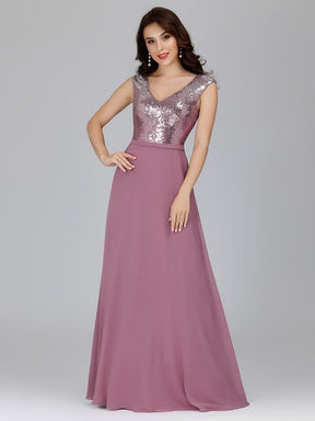 Color=Purple Orchid | V Neck Sleeveless Floor Length Sequin Party Dress-Purple Orchid 1