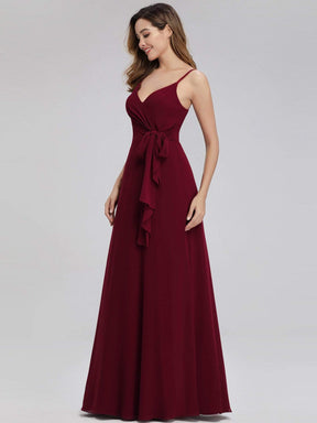 Color=Burgundy | Women'S V-Neck Spaghetti Straps Floor-Length Bridesmaid Dress-Burgundy 3