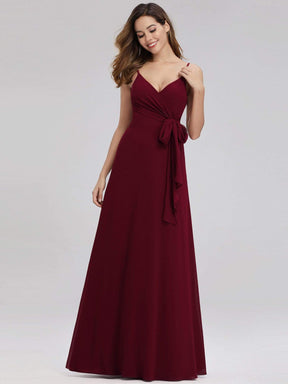 Color=Burgundy | Women'S V-Neck Spaghetti Straps Floor-Length Bridesmaid Dress-Burgundy 4