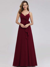 Color=Burgundy | Women'S V-Neck Spaghetti Straps Floor-Length Bridesmaid Dress-Burgundy 1