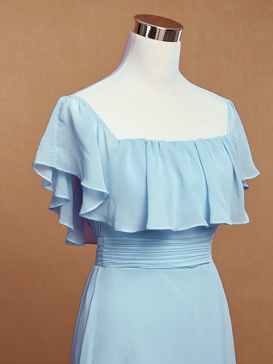 Color=Sky Blue | Women'S A-Line Off Shoulder Ruffle Thigh Split Bridesmaid Dress-Sky Blue 10