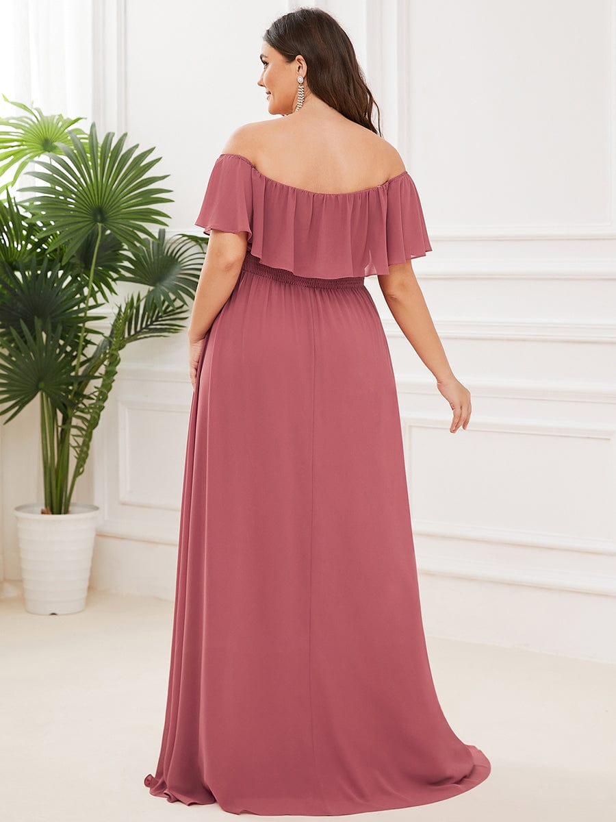 Off The Shoulder Bridesmaid Dresses Side Split Maxi #color_Cameo Brown