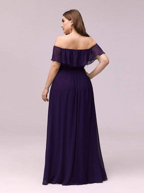 Color=Dark Purple | Plus Size Women'S A-Line Off Shoulder Ruffle Thigh Split Bridesmaid Dress-Dark Purple 2