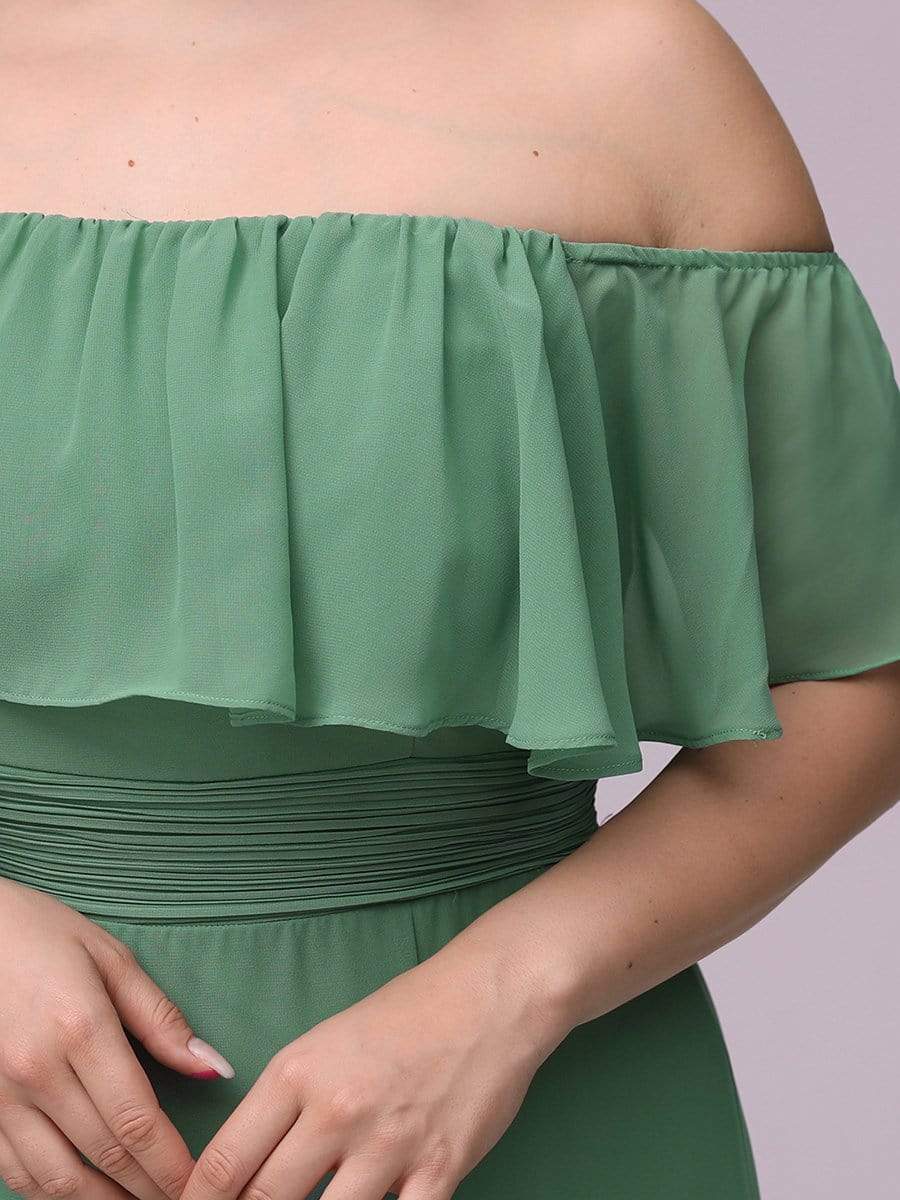 Color=Green Bean | Women'S A-Line Off Shoulder Ruffle Thigh Split Bridesmaid Dress-Green Bean 5