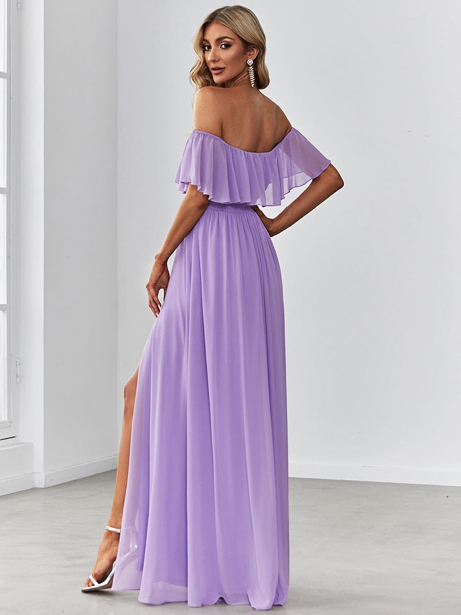 Off The Shoulder Bridesmaid Dresses Side Split Maxi #color_Lavender