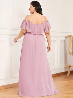 Color=Mauve | Women's A-Line Off Shoulder Ruffle Thigh Split Bridesmaid Dresses-Mauve 2