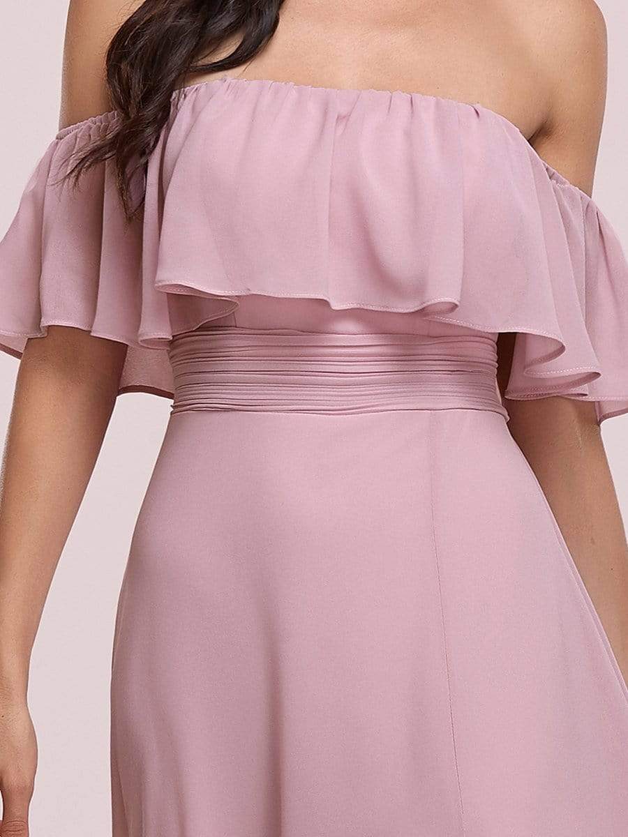 Color=Mauve | Women's A-Line Off Shoulder Ruffle Thigh Split Bridesmaid Dresses-Mauve 3