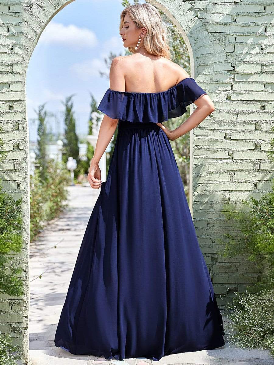 Purchases Ever Pretty Dusty Blue Off Shoulder Ruffle Side Split Bridesmaid Dress