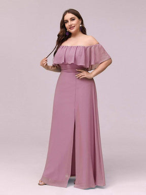 Color=Purple Orchid | Women'S A-Line Off Shoulder Ruffle Thigh Split Bridesmaid Dress-Purple Orchid 12