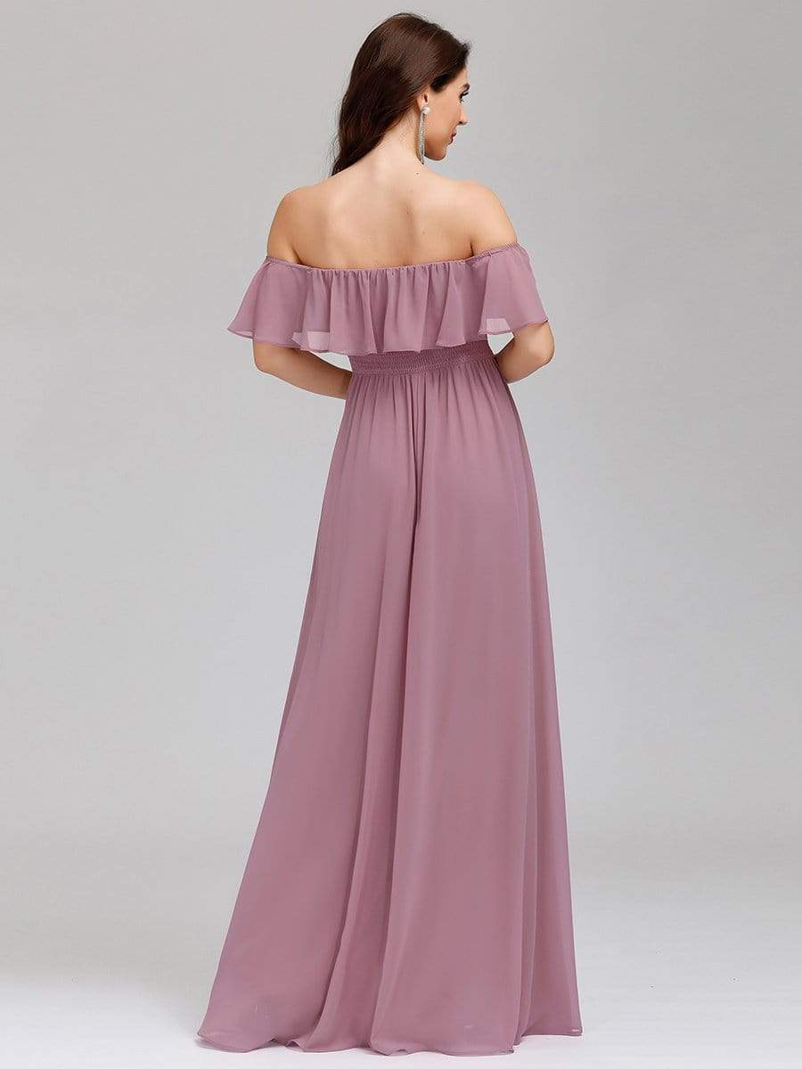 Color=Purple Orchid | Women'S A-Line Off Shoulder Ruffle Thigh Split Bridesmaid Dress-Purple Orchid 7