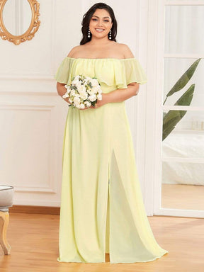 Color=Yellow | Women's A-Line Off Shoulder Ruffle Thigh Split Bridesmaid Dresses-Yellow 1