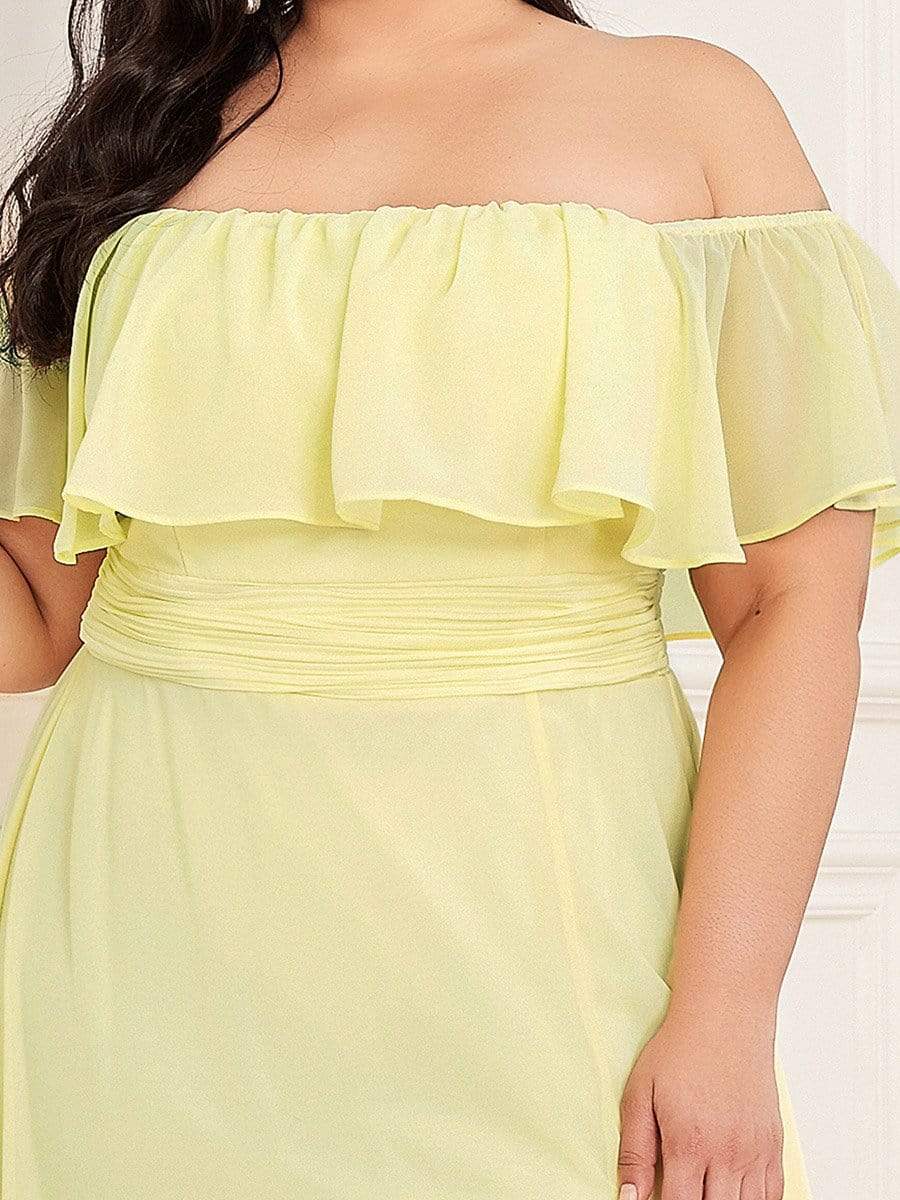 Color=Yellow | Women's A-Line Off Shoulder Ruffle Thigh Split Bridesmaid Dresses-Yellow 3