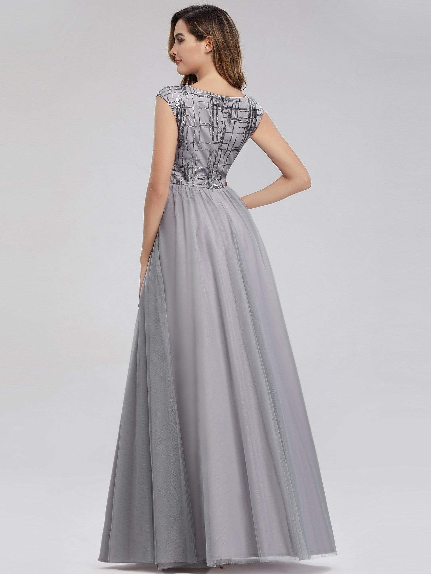 Color=Grey | Ever-Pretty Aplique Floor Length Evening Dresses-Grey 4