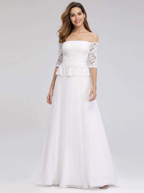 Color=White | Romantic Off-Shoulder Floor Length Wedding Dress-White 4