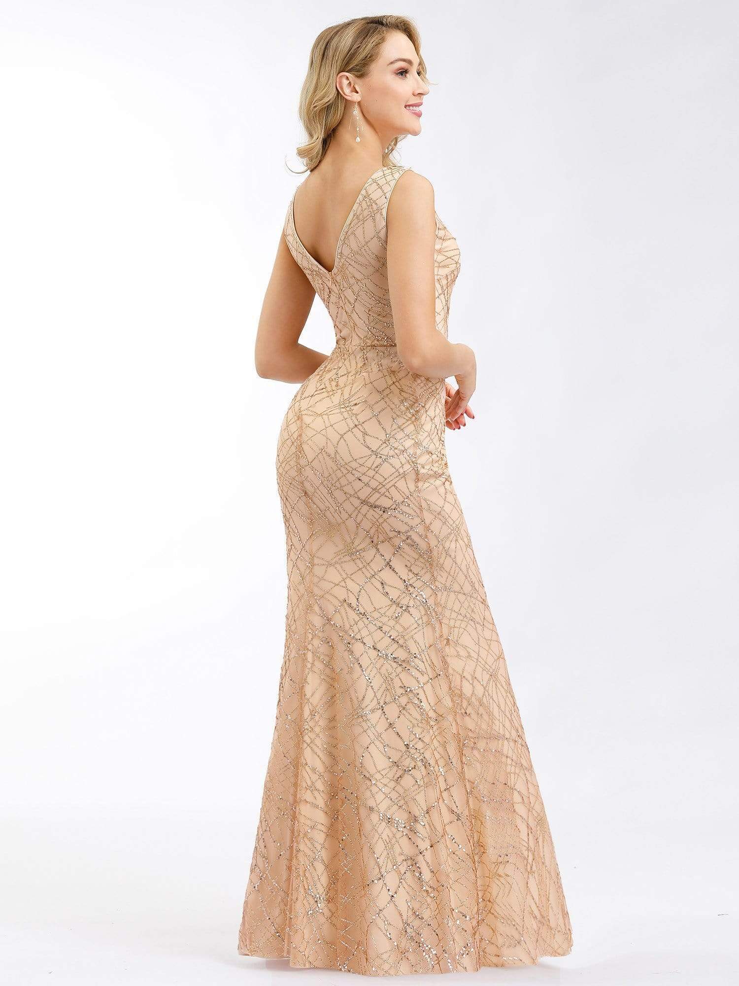 Color=Rose Gold | Ever-Pretty Bodycon Shiny Prom Dresses-Rose Gold 5