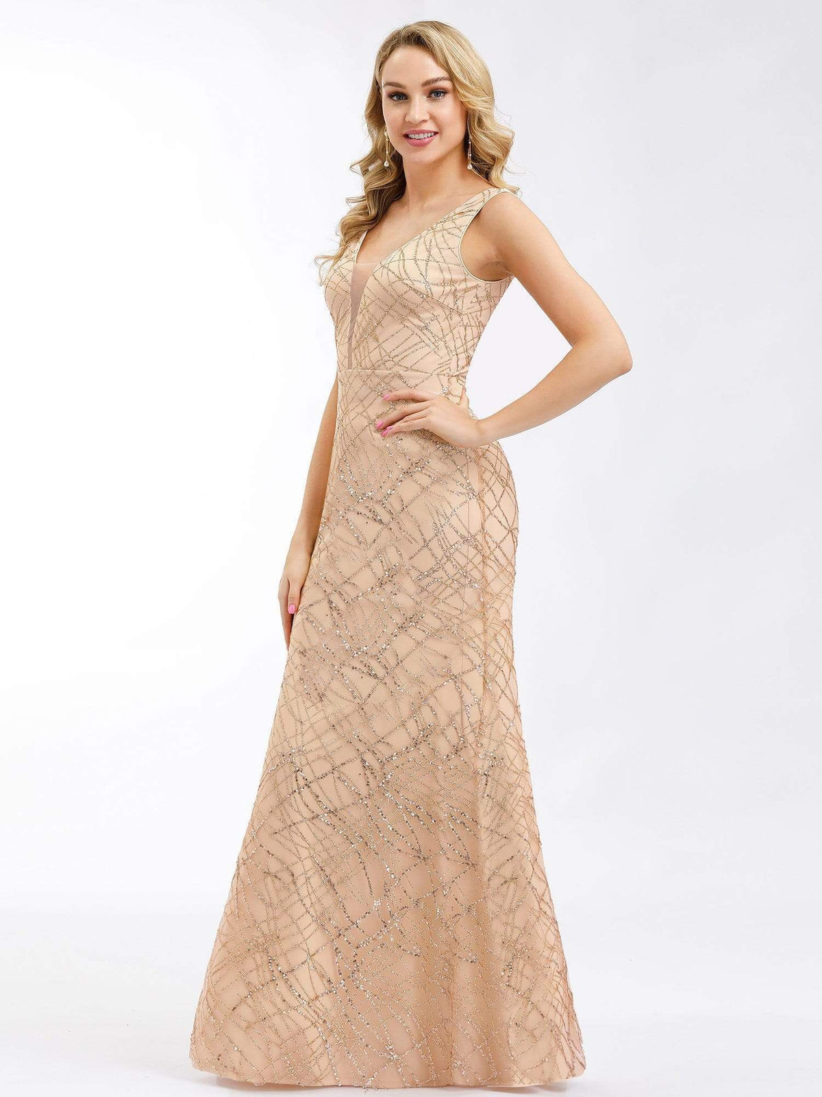 Color=Rose Gold | Ever-Pretty Bodycon Shiny Prom Dresses-Rose Gold 2