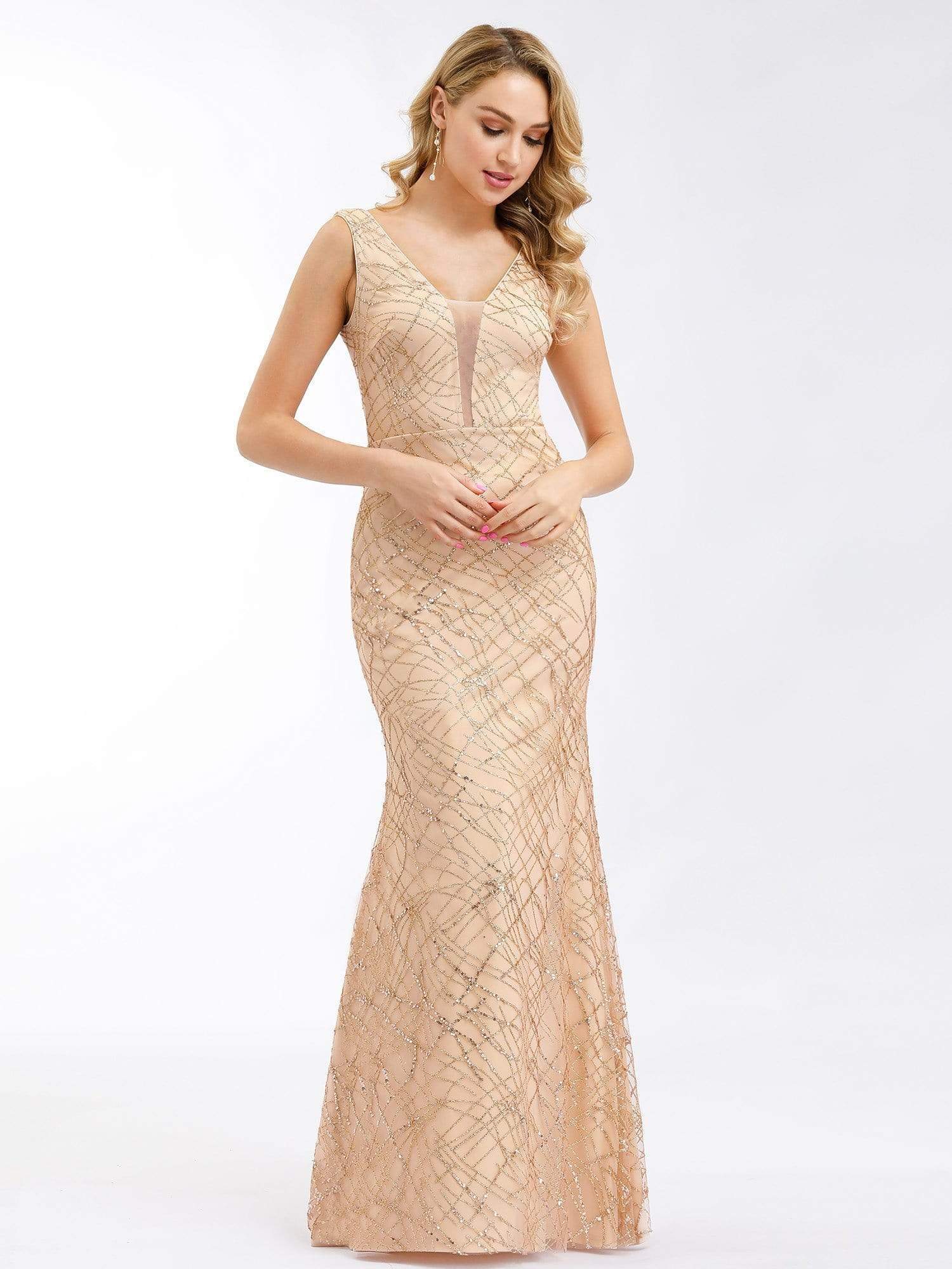 Color=Rose Gold | Ever-Pretty Bodycon Shiny Prom Dresses-Rose Gold 4